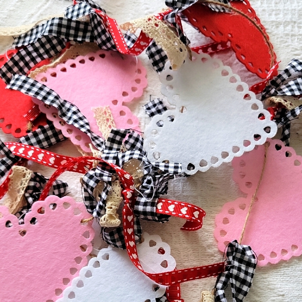 Handmade Heart Garland with Red, Pink, and White Accents